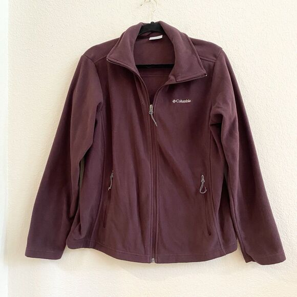 Women’s Columbia Burgundy Zip Up Fleece Lined Fitted Jacket Sz L EUC Performance - Picture 4 of 10